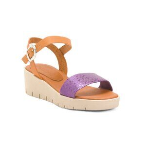 HELENE ROUGE  Spain Leather Comfort Sandals With Metallic Floral Band